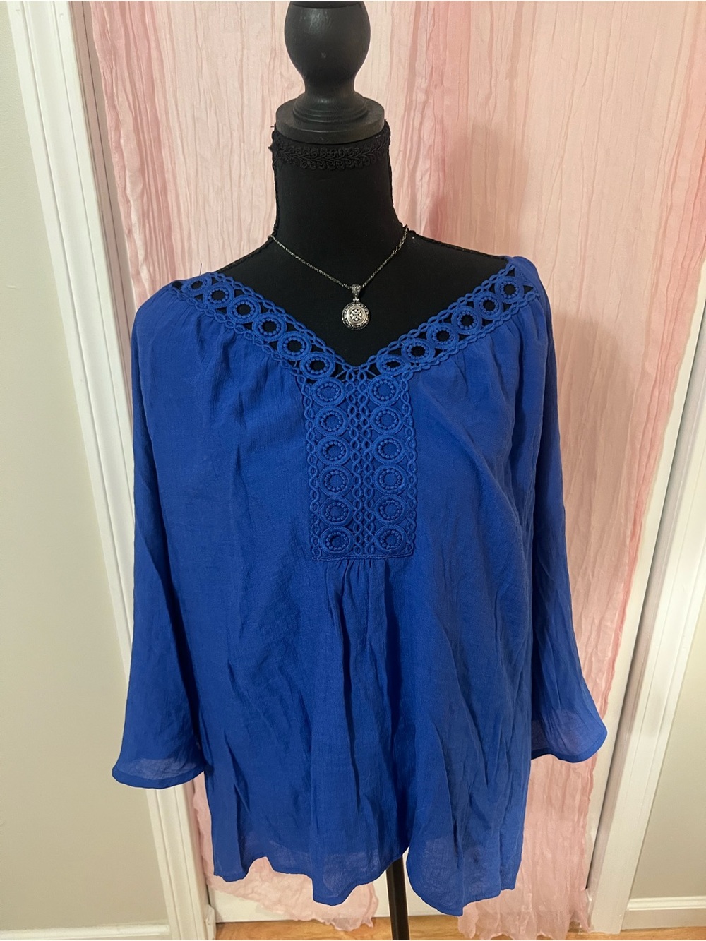 Zac & Rachel Royal Blue Crochet-Trim Peasant Tunic
